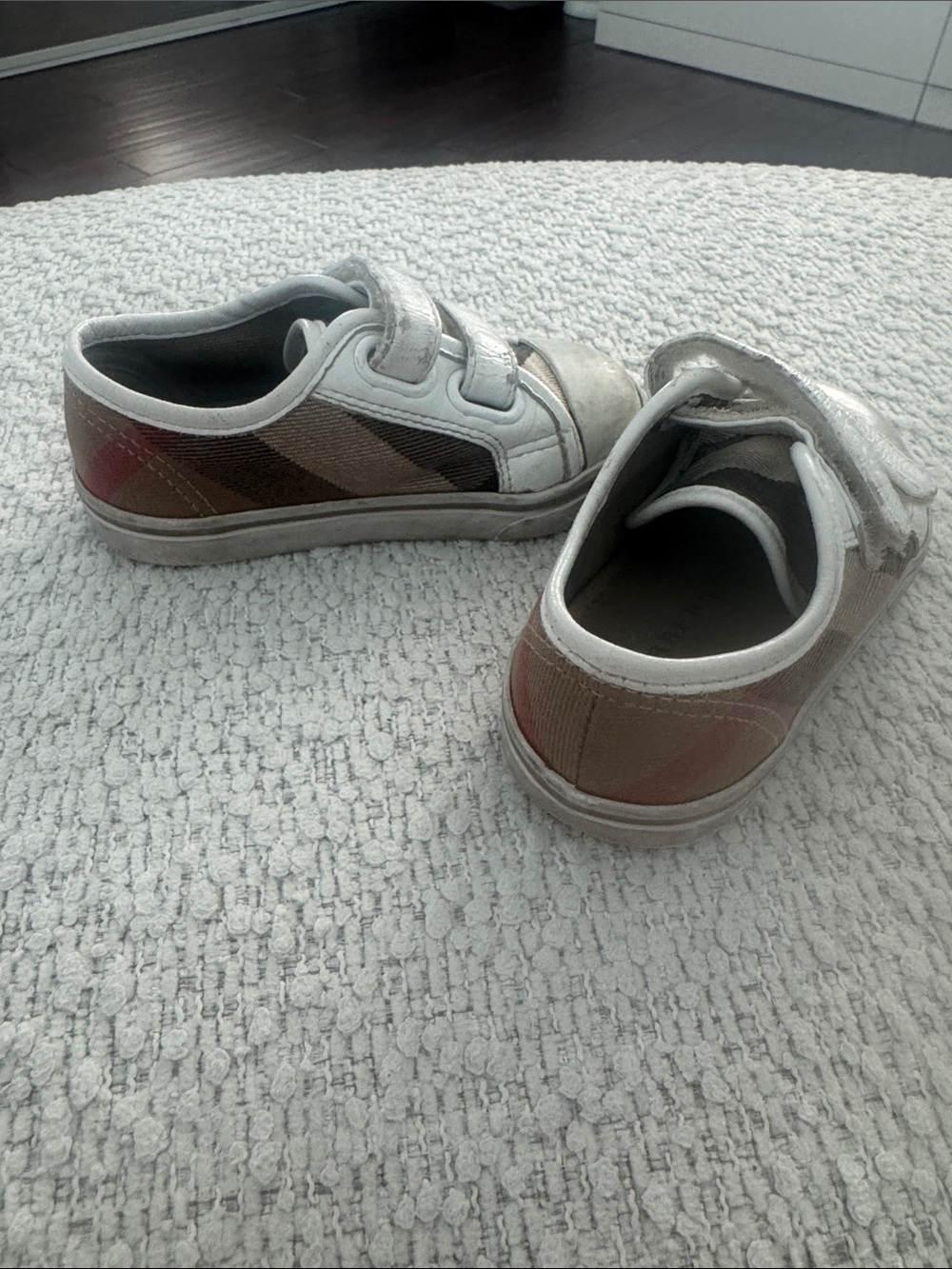 Burberry Tan and Pink Plaid Kids Sneakers with Velcro
